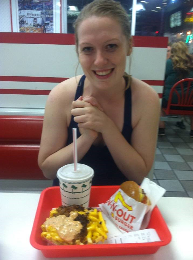 Maggie Applegate with first InNOut burger